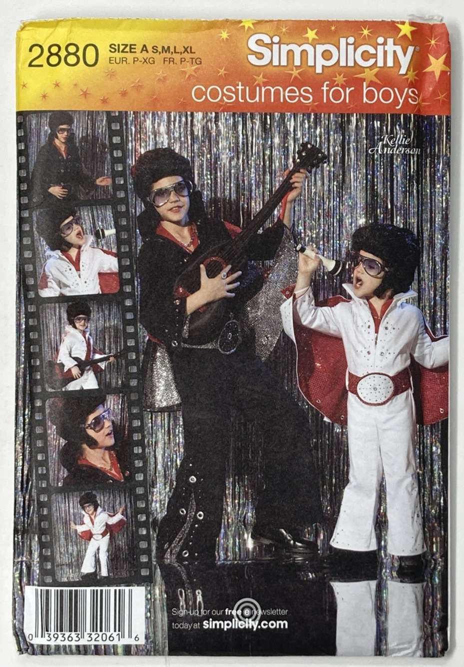 Simplicity 2880 Boys Elvis Rock Star Jumpsuit Cape Bag Pattern Kid Sz 2-16 Uncut